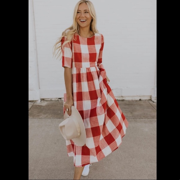 Roolee red buffalo plaid gingham Maddie mom midi maxi dress - Picture 8 of 15